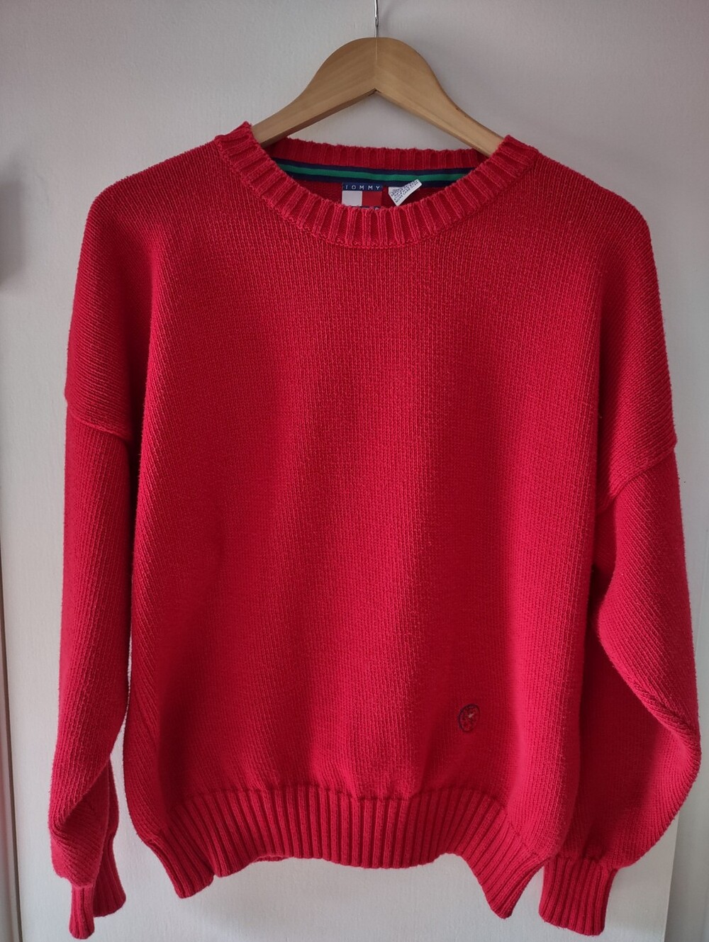 Vintage Tommy Hilfiger Red Crewneck Sweater Medium 100% Cotton Made USA Classic